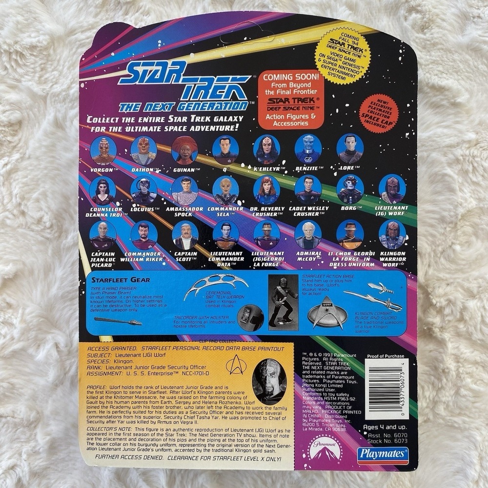 Star Trek The Next Generation Lieutenant JG Worf 1993 Playmates #6073 Sealed - Picture 5 of 7